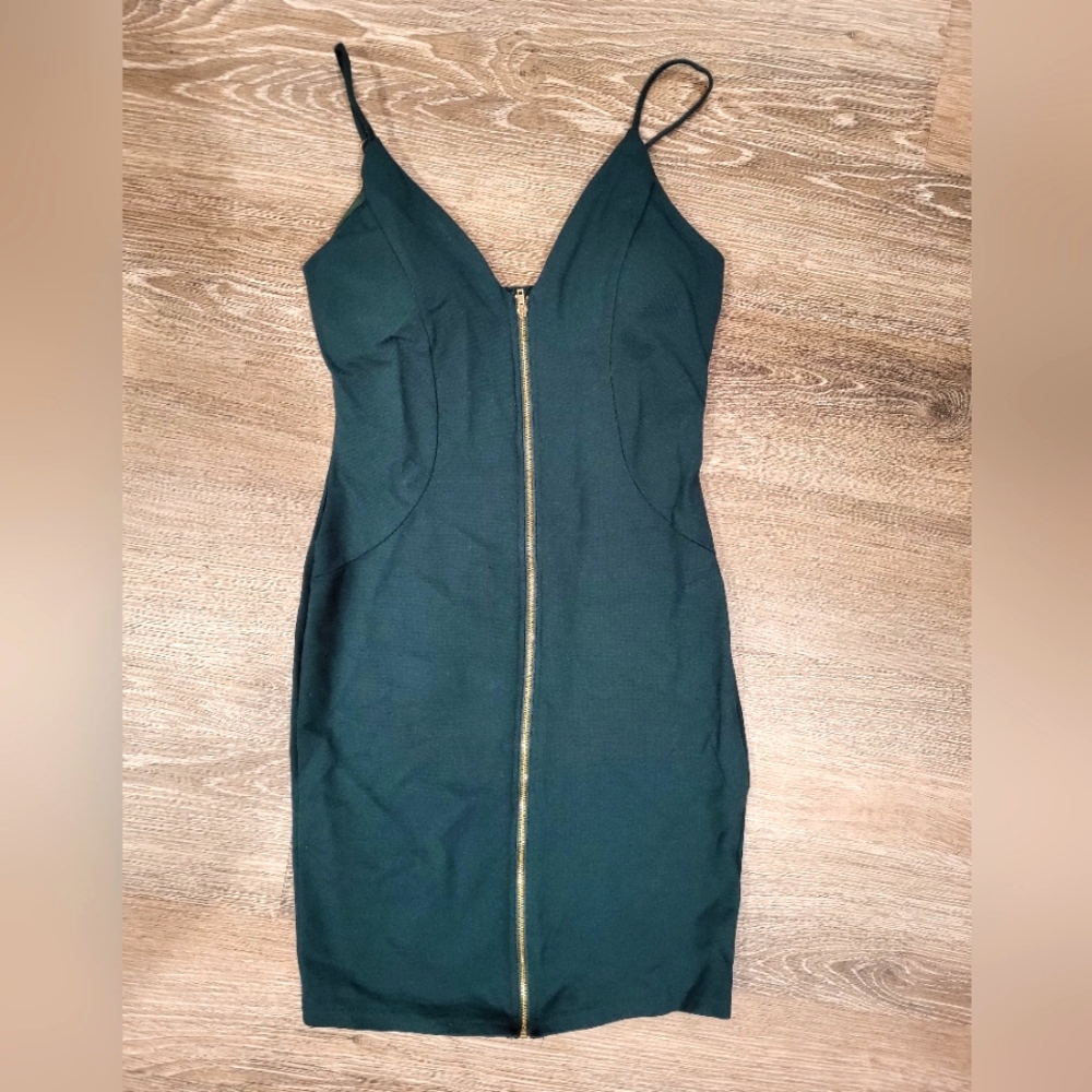 Green zip up bodycon dress